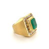 5 Carat Colombian Emerald Mens Ring With Round Diamond Halo in 18k Yellow Gold - Rings