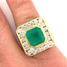 5 Carat Colombian Emerald Mens Ring With Round Diamond Halo in 18k Yellow Gold - Rings