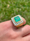 5 Carat Colombian Emerald Mens Ring With Round Diamond Halo in 18k Yellow Gold - Rings