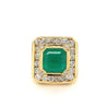 5 Carat Emerald Mens Ring With Round Diamond Halo in 18k Yellow Gold