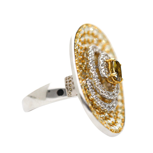 5 Carat Fancy Brown & Yellow Diamond Pave 18K Gold Tilted Shield Ring