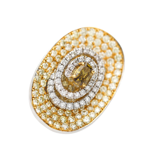 5 Carat Fancy Brown & Yellow Diamond Pave 18K Gold Tilted Shield Ring