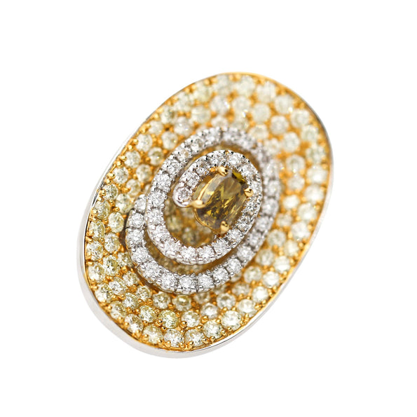 5 Carat Fancy Brown & Yellow Diamond Pave 18K Gold Tilted Shield Ring
