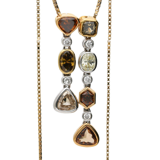 5 Carat Fancy Multicolor Diamond in 18K Two Tone Gold Dual Drop Pendant Necklace