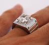 5 Carat Radiant Cut White and Blue Lab Grown Diamond Mens Ring in 14K White Gold