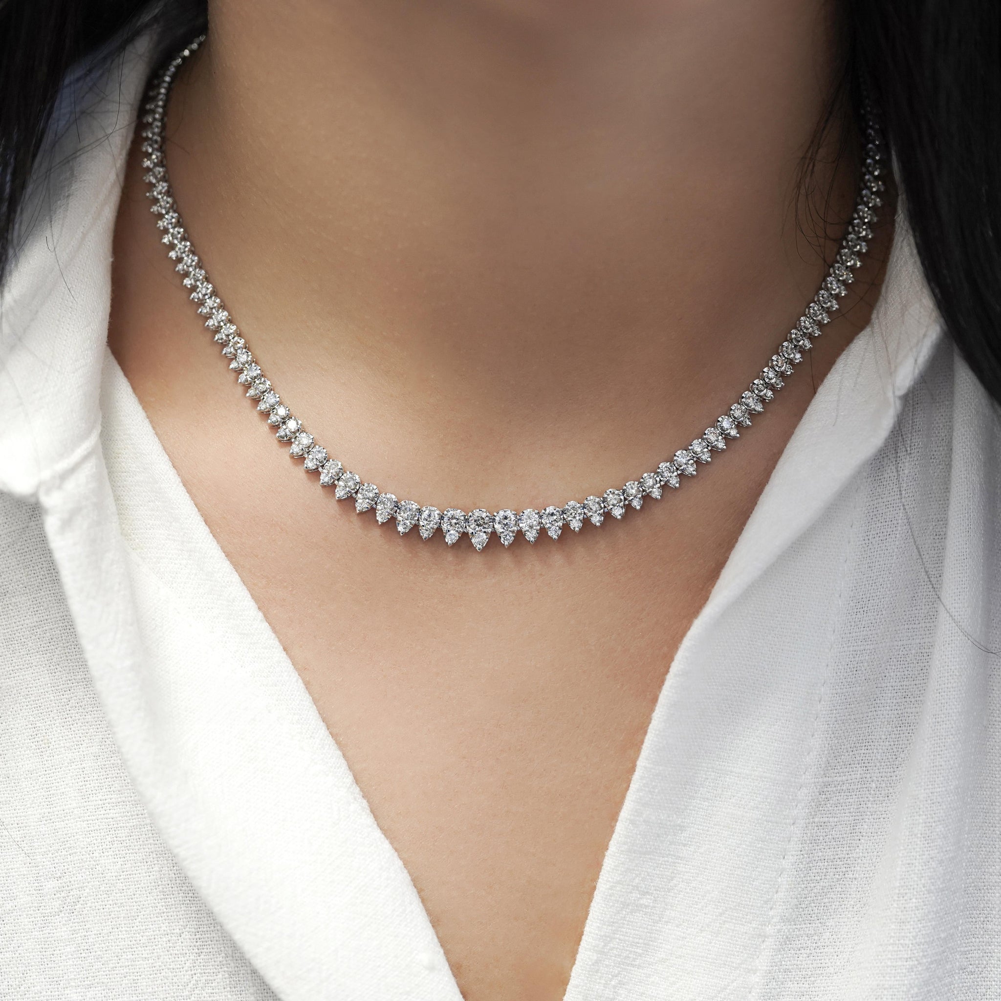 Carat Graduated Diamond Tennis Necklace Carat Round Cut Diamond