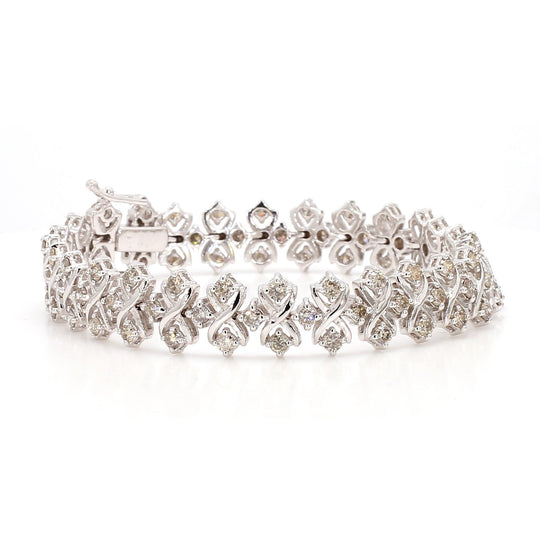 5 Carat Round Diamond H-I SI Interwoven X-Link 18K White Gold Bracelet 7 Inch