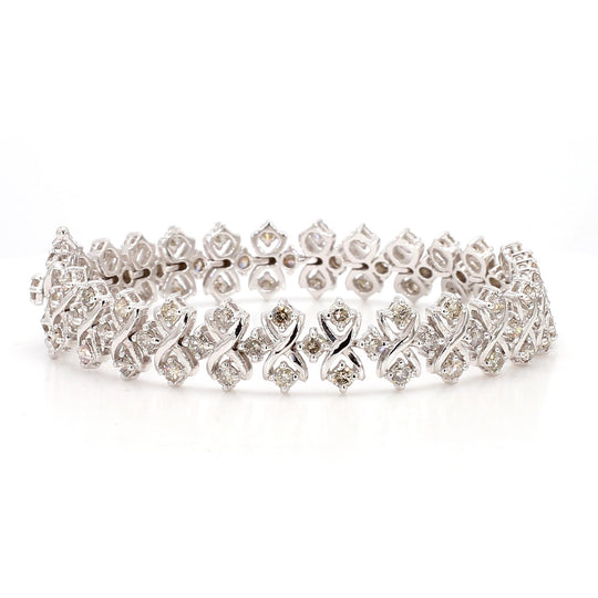 5 Carat Round Diamond H-I SI Interwoven X-Link 18K White Gold Bracelet 7 Inch