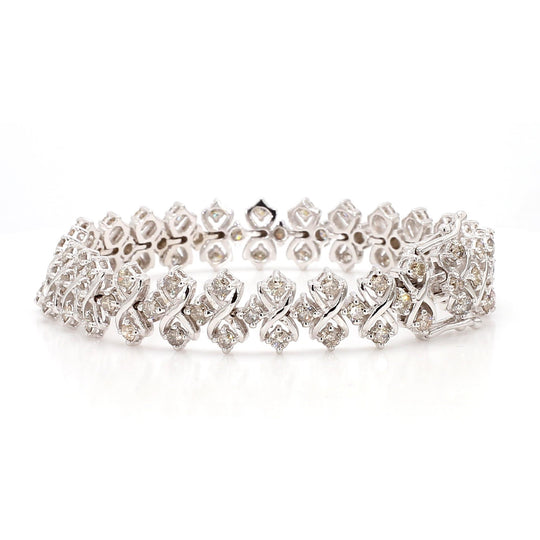 5 Carat Round Diamond H-I SI Interwoven X-Link 18K White Gold Bracelet 7 Inch