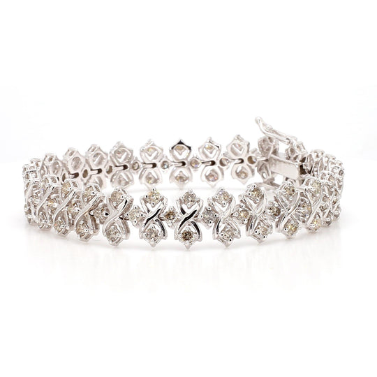 5 Carat Round Diamond H-I SI Interwoven X-Link 18K White Gold Bracelet 7 Inch
