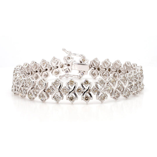 5 Carat Round Diamond H-I SI Interwoven X-Link 18K White Gold Bracelet 7 Inch