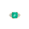 5 Ct Colombian Emerald and Diamond Cluster Side 14K Gold Ring