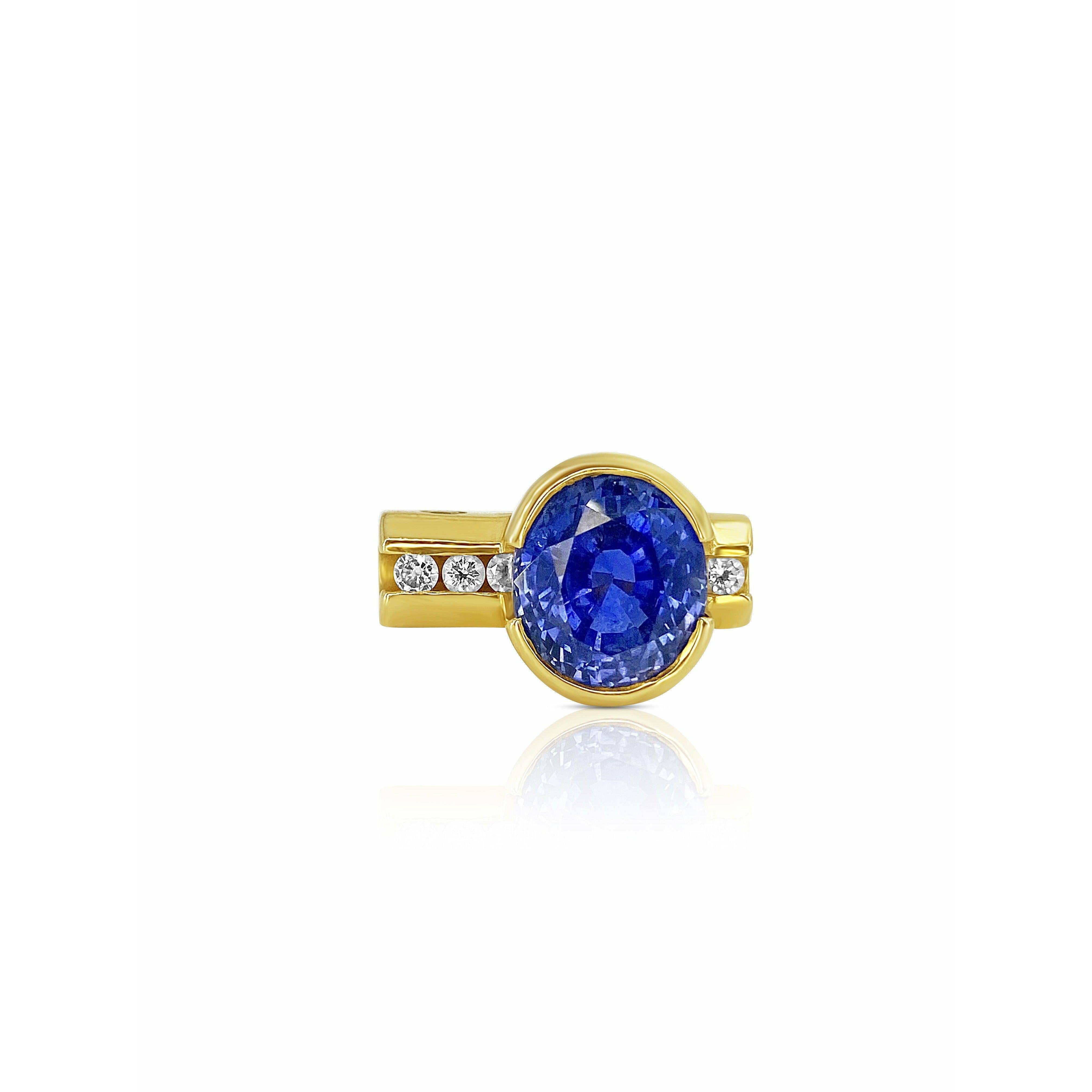 5 carat Oval Cut Ceylon Blue Sapphire Ring in 14K Solid Gold - ASSAY