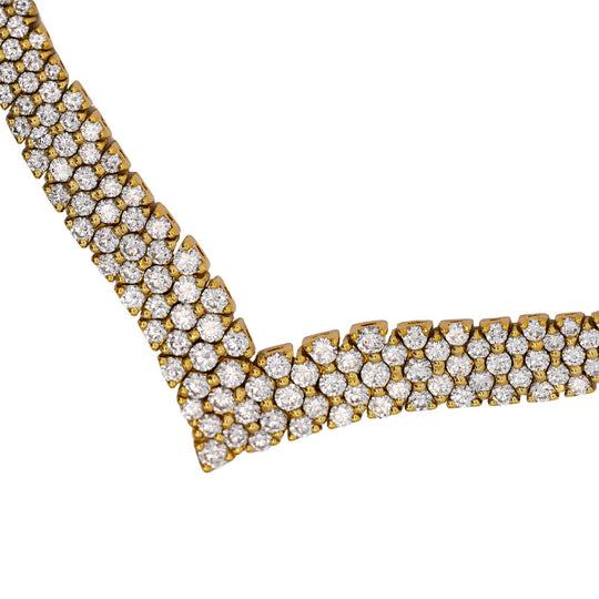 50 Carat Round Brilliant Diamond in 18K Yellow Gold Three Row V Shape Necklace