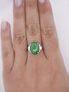 5.03 Carat Natural Jade and diamond Filigree Cathedral Platinum Ring