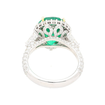 5.12 Carat Pear Cut Colombian Emerald Ring with Baguette Diamond Sides in 18K Gold – Assay Jewelers