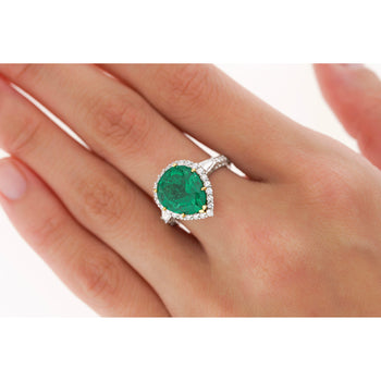 5.12 Carat Pear Cut Colombian Emerald Ring with Baguette Diamond Sides in 18K Gold – Assay Jewelers