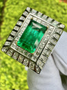 5.17 Carat Colombian Emerald & Baguette Diamond Rectangle Art Deco Frame Ring