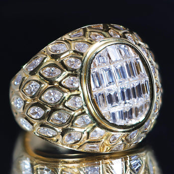 5.20 Carat Baguette Marquise Cut Diamond 18K Yellow Gold Cluster Dome Mens Ring – Assay Jewelers