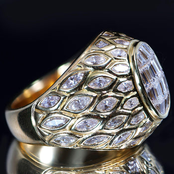 5.20 Carat Baguette Marquise Cut Diamond 18K Yellow Gold Cluster Dome Mens Ring – Assay Jewelers