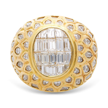 5.20 Carat Baguette Marquise Cut Diamond 18K Yellow Gold Cluster Dome Mens Ring – Assay Jewelers