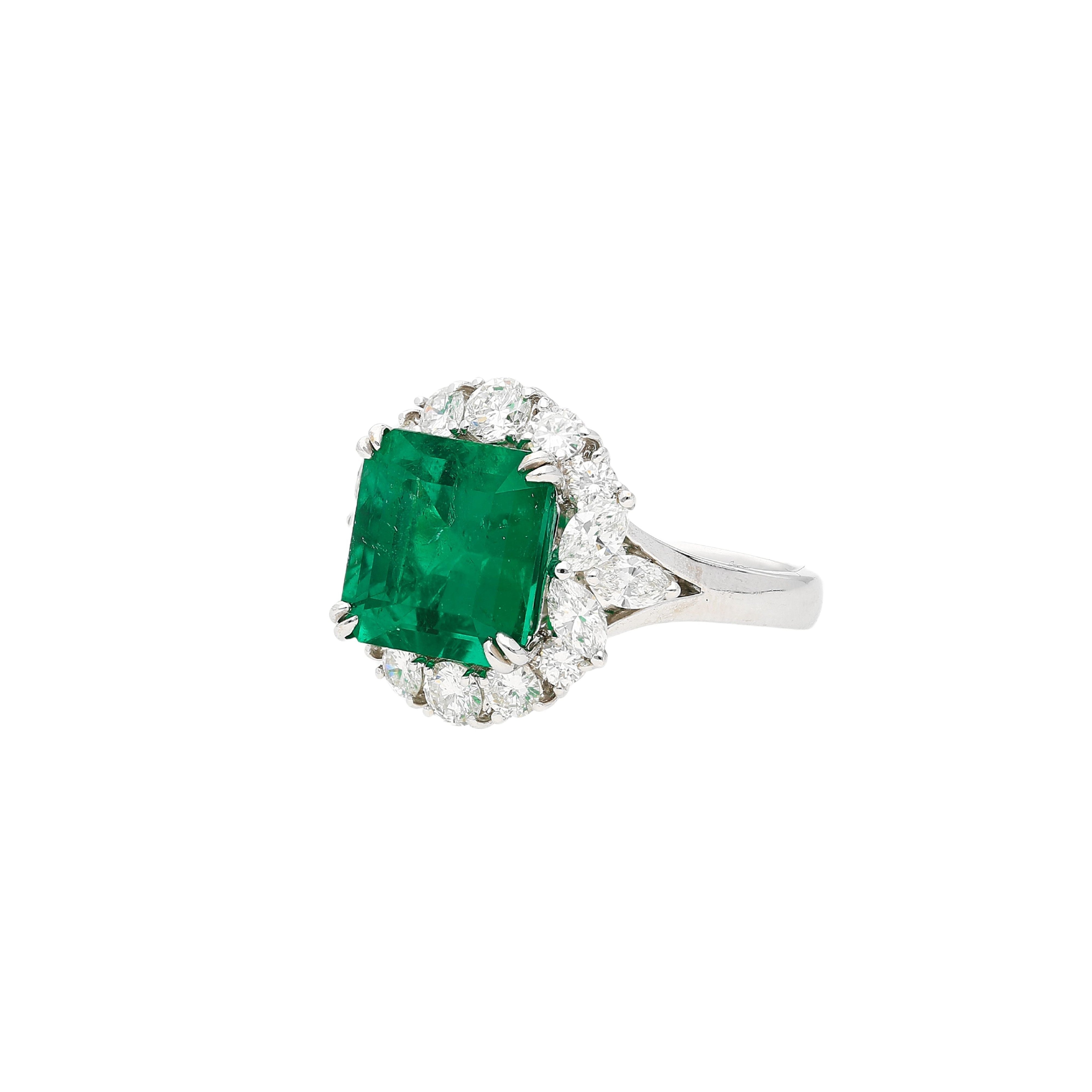 5.20 carat Minor Oil Colombian Emerald and Diamond Halo Ring-Assay Jewelers-ASSAY