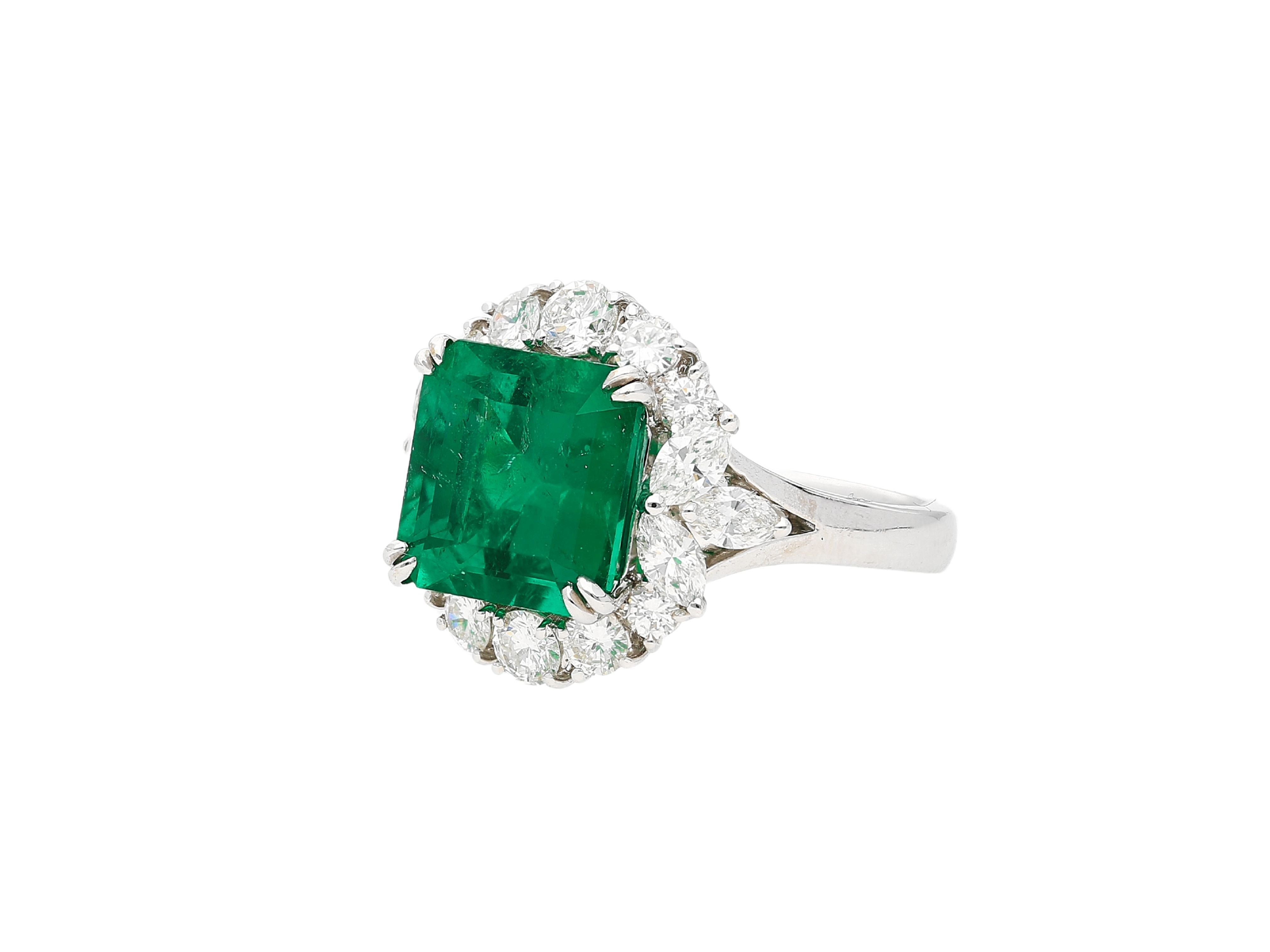 5.20 carat Minor Oil Colombian Emerald and Diamond Halo Ring-Assay Jewelers-ASSAY