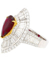 5.3 Carat Pear Cut Ruby & Baguette Diamond Ballerina White Gold Ring