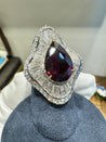 Ballerina Ring 5.3 Carat Pear Cut Siam Ruby & Baguette Diamond 18k White Gold