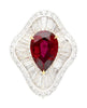 5.3 Carat Pear Cut Ruby & Baguette Diamond Ballerina White Gold Ring