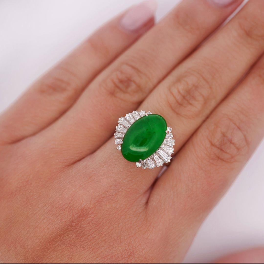 5.32 Carat Natural Jadeite Jade and Diamond Filigree Platinum Ballerina Ring