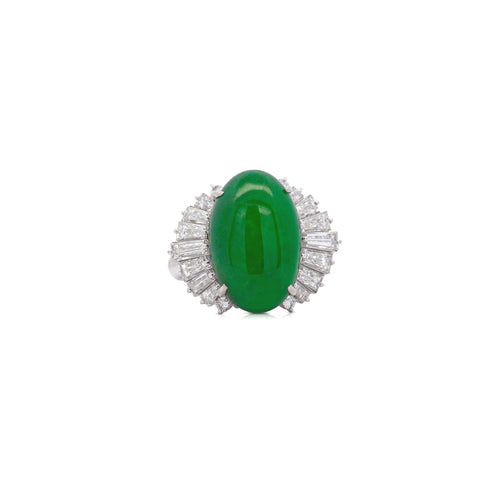 5.32 Carat Natural Jadeite Jade and Diamond Filigree Platinum Ballerina Ring