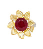 5.46 Carat Burma Ruby No Heat AGL Certified and Fancy Yellow Diamond Ring