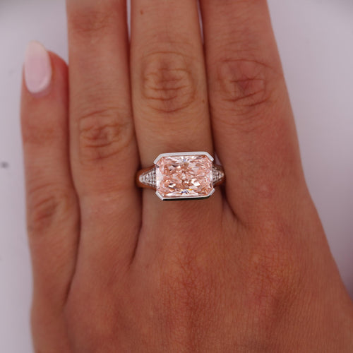 5.54 Carat Fancy Intense Pink Lab Grown Diamond Half Bezel Ring