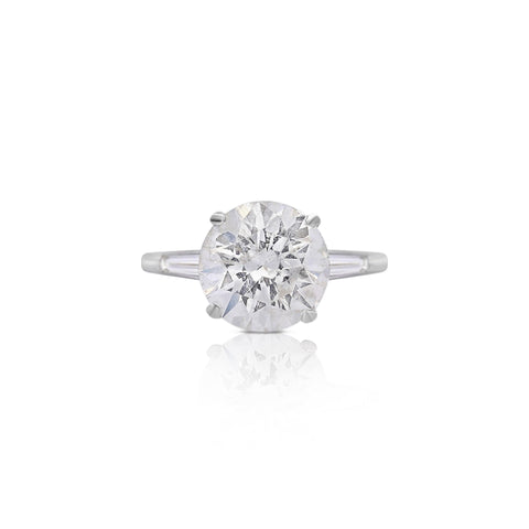 5.58ct G/I1 Round Diamond Baguette Side Stones Engagement Ring