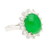 5.74 Carat Grade A Green Jade with Round-Cut Diamond Halo Ring