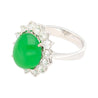 5.74 Carat Grade A Green Jade with Round-Cut Diamond Halo Ring