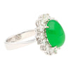 5.74 Carat Grade A Green Jade with Round-Cut Diamond Halo Ring