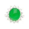 5.74 Carat Grade A Green Jade with Round-Cut Diamond Halo Ring