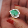 5.75 Carat Pear Cut Colombian Emerald Diamond Halo 18K Gold Emerald Ring