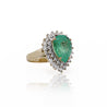 5.75 Carat Pear Cut Colombian Emerald Diamond Halo 18K Gold Emerald Ring