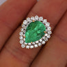 5.75 Carat Pear Cut Colombian Emerald Diamond Halo 18K Gold Emerald Ring