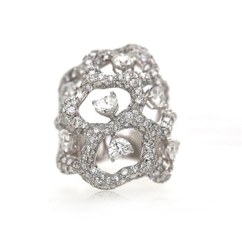 5.80 Carat Heart & Round Diamond Pavé Open Lattice 18K White Gold Cocktail Ring – Assay Jewelers