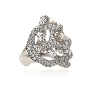 5.80 Carat Heart & Round Diamond Pavé Open Lattice 18K White Gold Cocktail Ring – Assay Jewelers