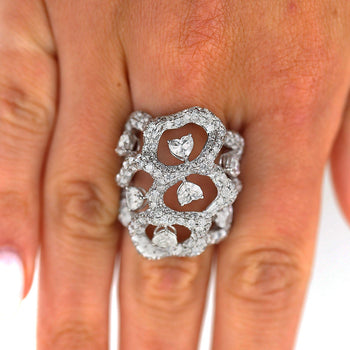 5.80 Carat Heart & Round Diamond Pavé Open Lattice 18K White Gold Cocktail Ring – Assay Jewelers