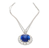 5.83 Carat Oval No Heat Blue Sapphire & Diamond Halo Platinum Pendant Necklace