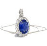 5.83 Carat Oval No Heat Blue Sapphire & Diamond Halo Platinum Pendant Necklace