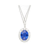 5.83 Carat Oval No Heat Blue Sapphire & Diamond Halo Platinum Pendant Necklace