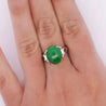 5.87 Carat Grade A Jadeite Jade and Diamond Platinum 3 Stone Ring