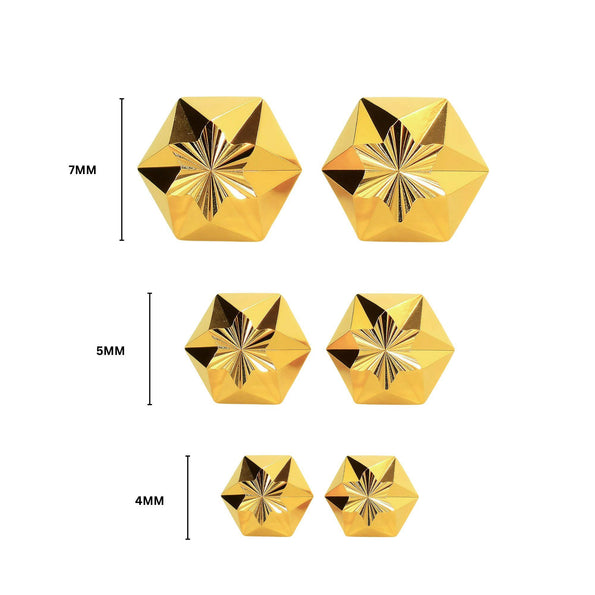 5mm 14K Gold Diamond Cut Hexagon Star Stud Earrings Screw Back